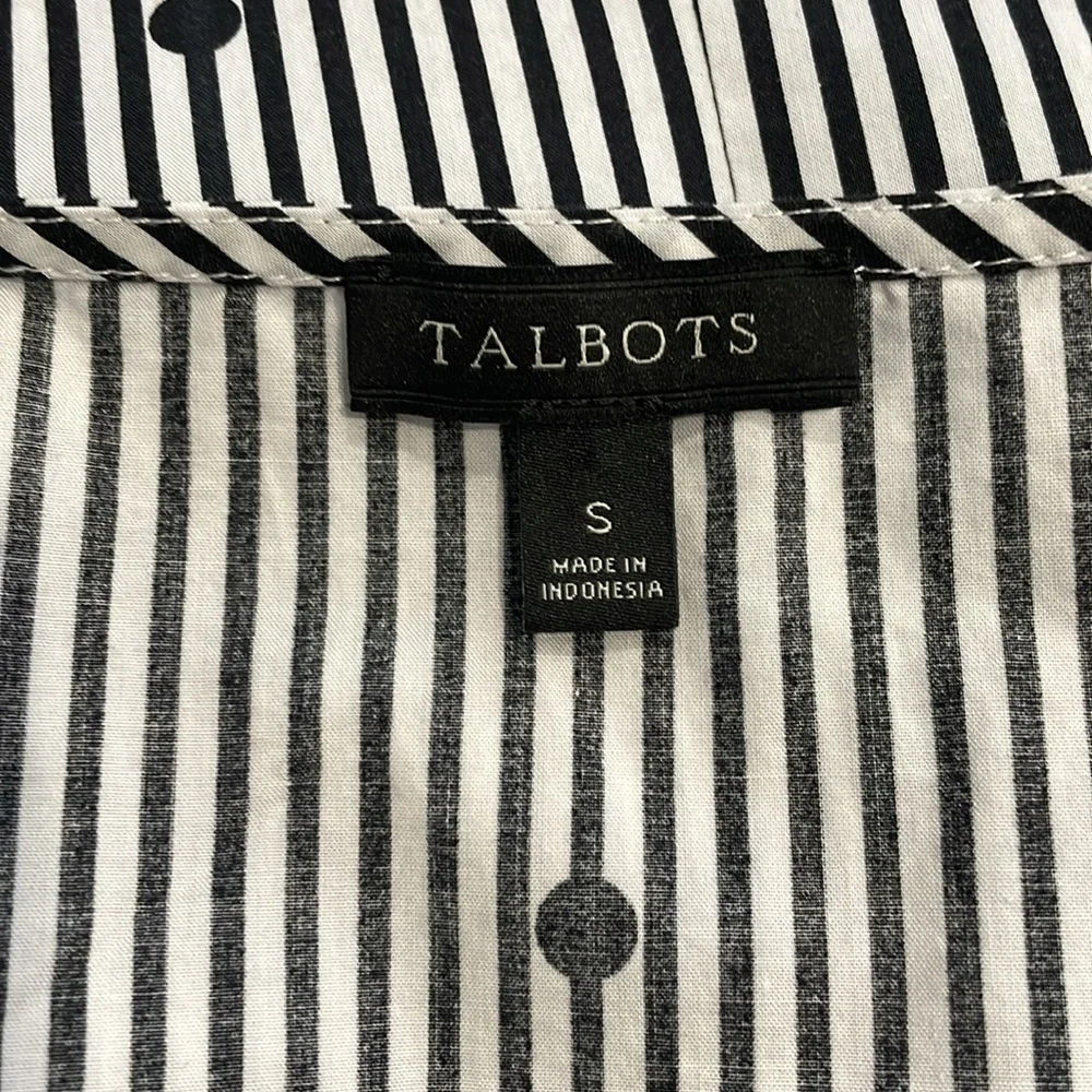 Talbots Black White Women’s Striped Polka Dot Side Zip Round Neck Cotton Blouse - Picture 7 of 8